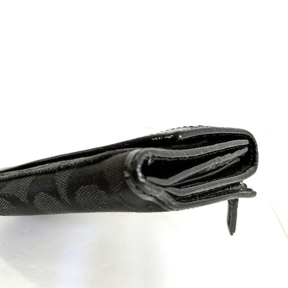Coach VTG Black Pleated Jacquard Signature Canvas Patent Leather Trifold Wallet - Picture 13 of 16
